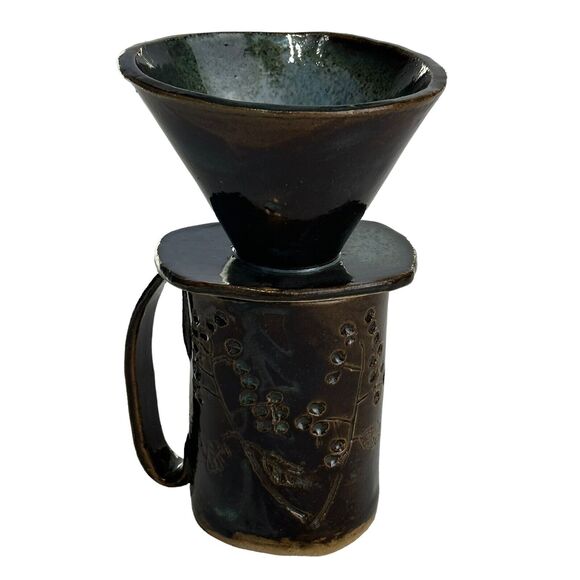 pottery coffee pour over set Artist Signed Handmade Studio Art - Picture 2 of 16